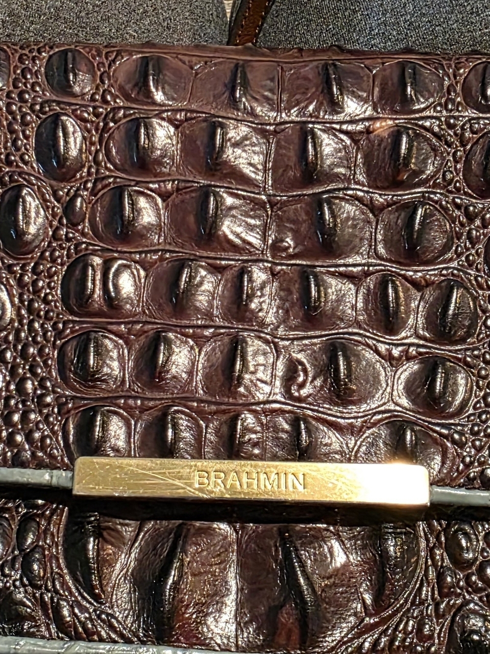 Brahmin Croc-Embossed Brown Leather Crossbody Bag - Picture 3 of 14